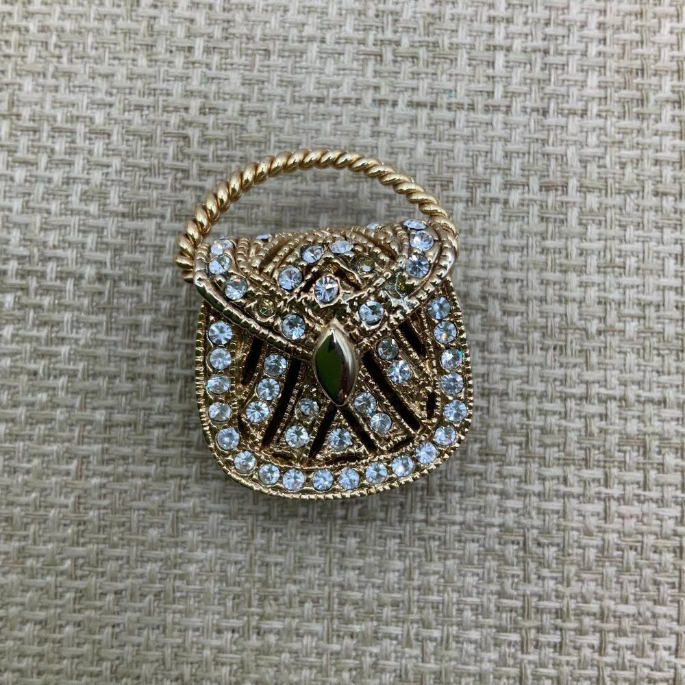 Lauren Spencer Vintage Austrian Crystals Gold Tone Purse Handbag Brooch Pin